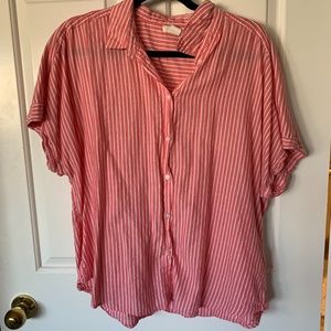 Red Stripped Button Down Short Sleeve Blouse